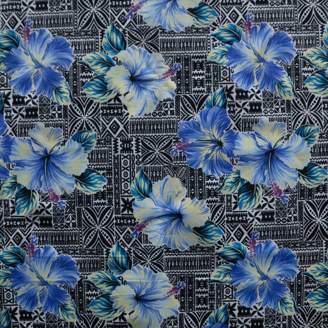 1 Yard Hibiscus On Traditional Tapa Polyester Fabric For Island-Inspired Apparel And Crafts 60 Inch Width